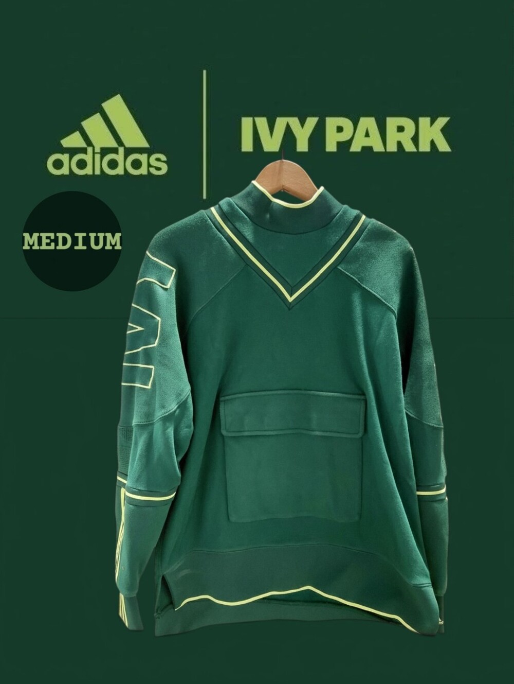 IVY PARK x adidas Beyonce Cargo Sweatshirt Dark Green Lime Piping Unisex Med EUC